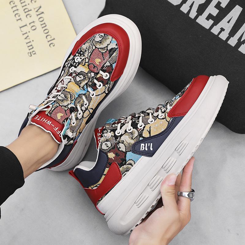 New Men's Vulcanized Shoes New Men's Thick Sole Sports Shoes Lace Up Casual Versatile Pattern Personalized Four Seasons Shoes
