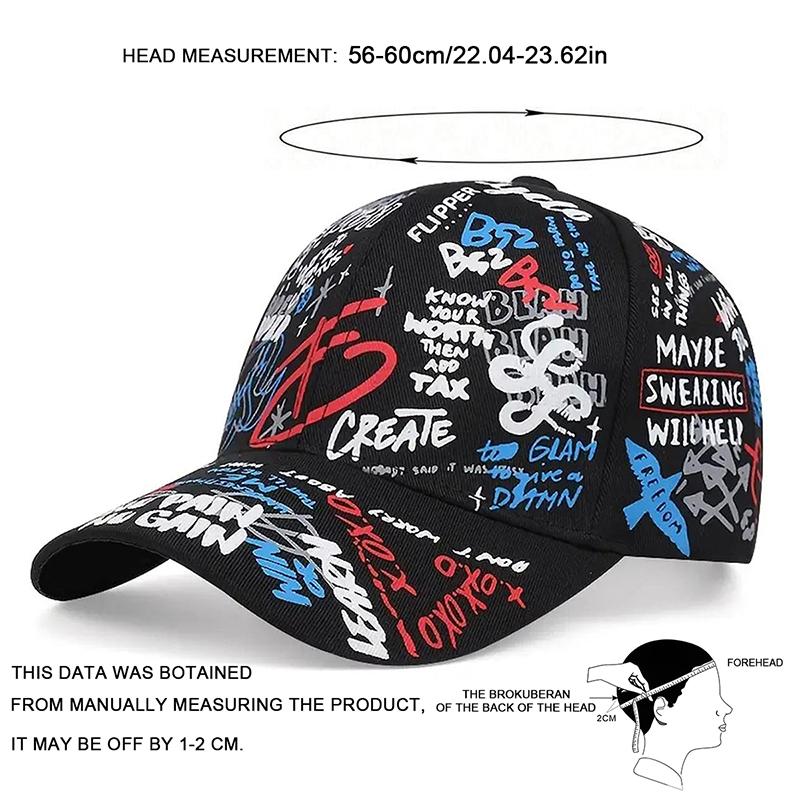 Baseball Print Graffiti Art Street Urban Style Lettering Alphabet Neutral Gender Women Men For 1Piece Caps Spring And Autumn Outdoor Adjustable