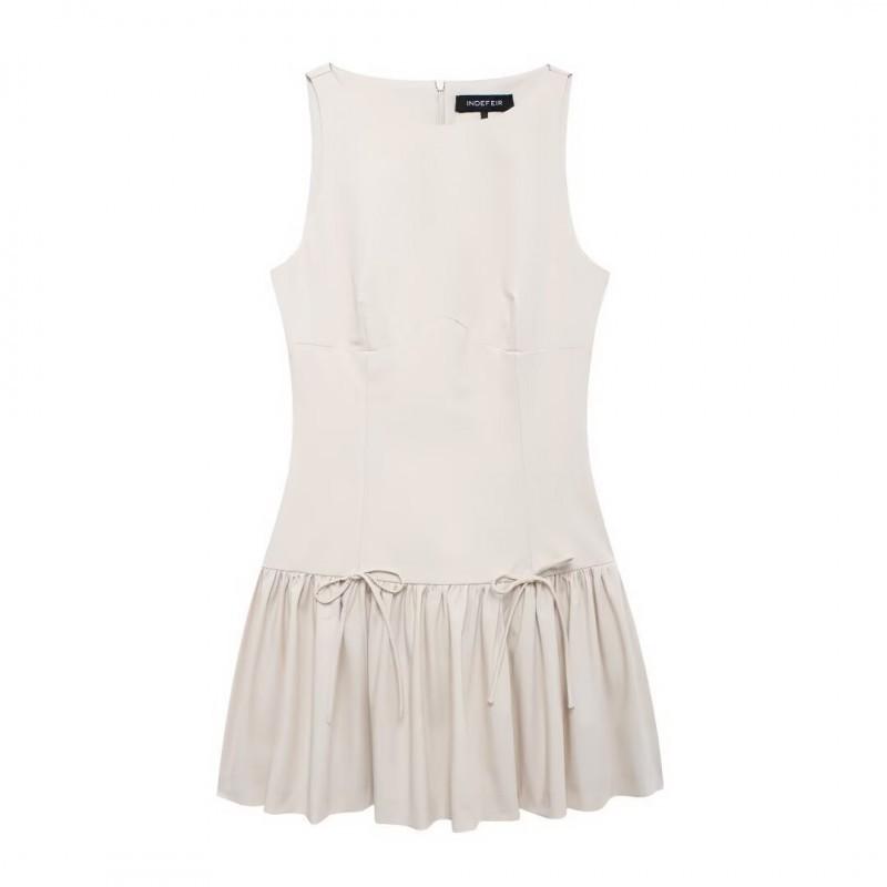 

European American Women s Clothing Fashionable Sleeveless Bow Mini Short Dress S off білий колір
