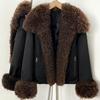 Winter new versatile commuter wind thickened warm jacket women's detachable natural real lamb fur collar down jacket