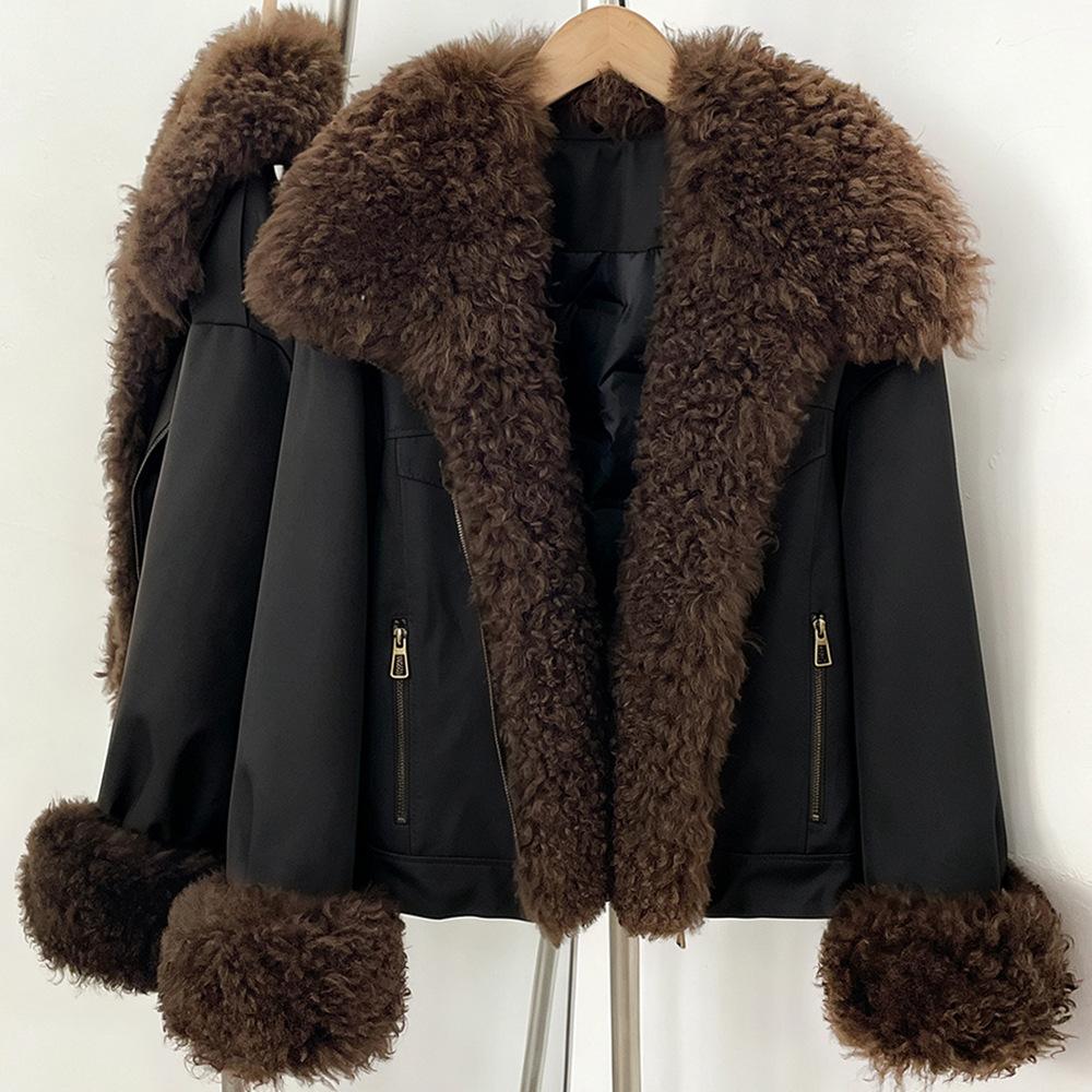 Winter new versatile commuter wind thickened warm jacket women's detachable natural real lamb fur collar down jacket