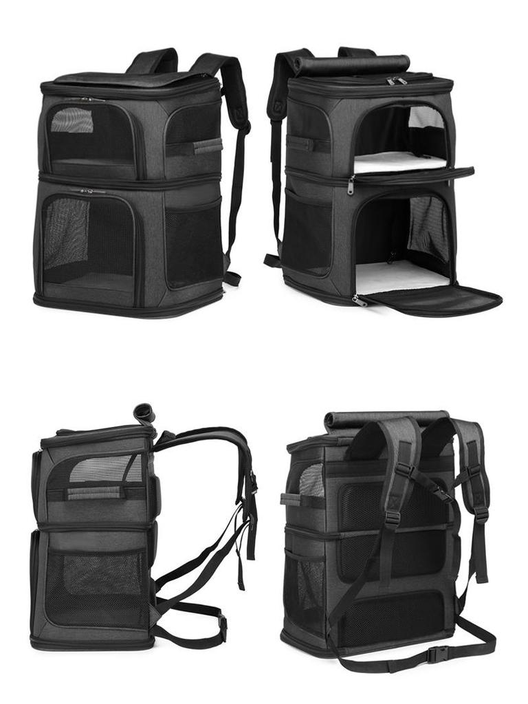 Přenosný dvoulodní kočičí batoh s velkou kapacitou a více okénky - Prodyšný, pohodlný, skládací a ideální pro cestování.