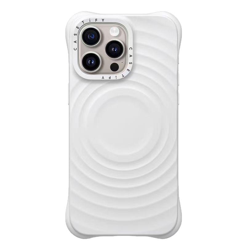 MagSafe-Compatible Wave Pattern White Phone Case for iPhone 16 Pro Max/17 Pro
