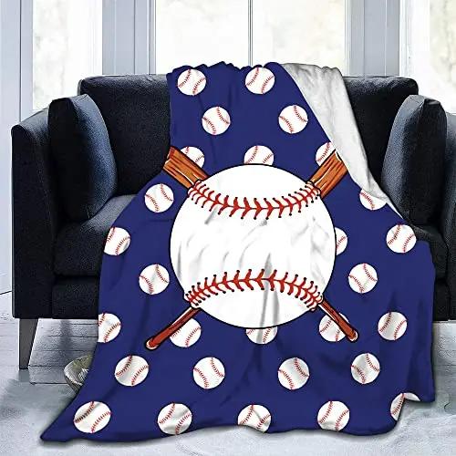 Baseball Throw Blanket for Bed Couch Sofa Living Room Decor Soft Warm Lightweight Flannel Blanket Ball Sport Theme Print Blanket