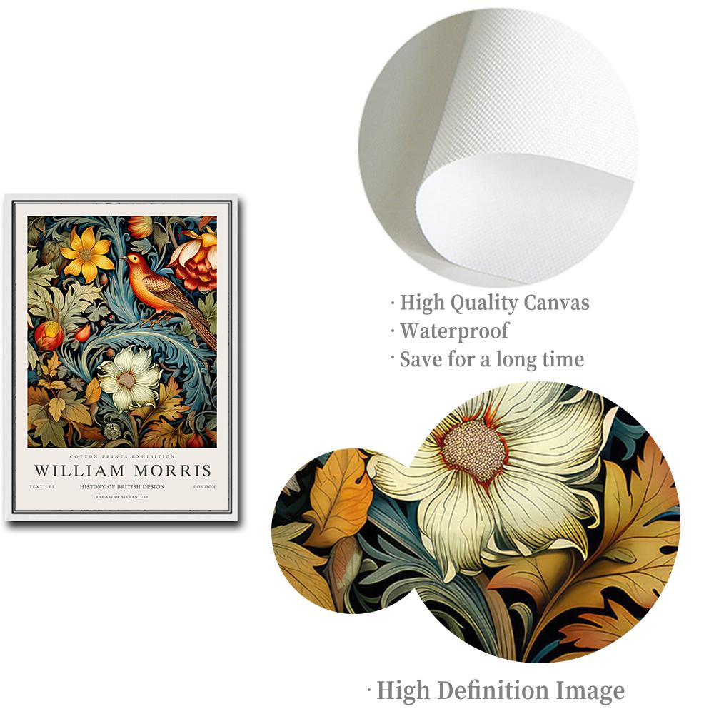 Poster cu flori de păsări William Morris, pictură pe pânză, artă florală de perete, imprimeuri botanice, decorarea camerei de zi, imagini de decor