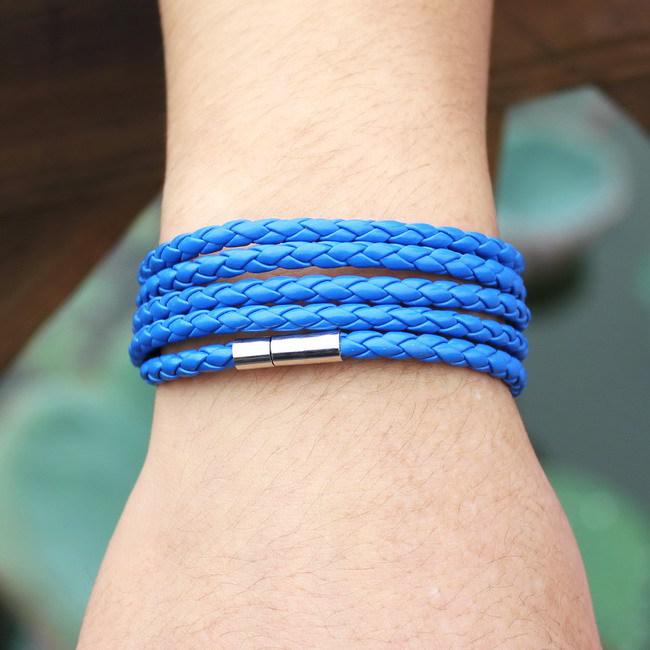 Unisex Handmade Multi-layer Leather Cord Bracelet - Japanese Korean Style Wristband Jewelry синий