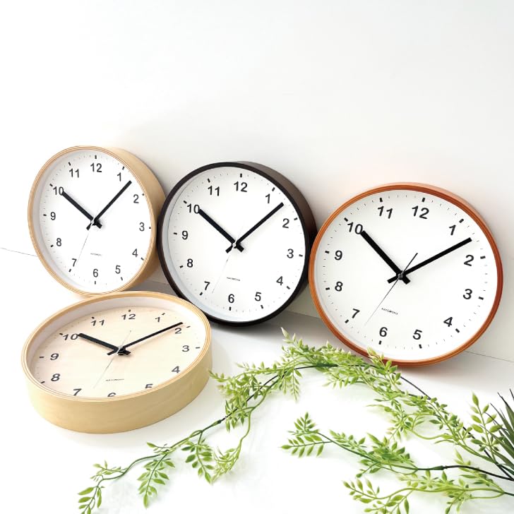 KATOMOKU plywood clock, light brown, km-36MRC, wall clock with continuous second hand, 25.2cm diameter (radio-controlled clock)