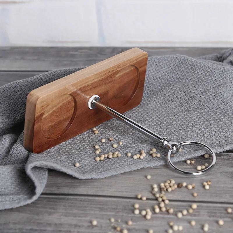 Salt and Pepper Mill Tray Acacia Wood Base Tray Pepper Mill Holder  Kitchen Shaker Pepper Grinder Tray With Zinc Alloy Handle