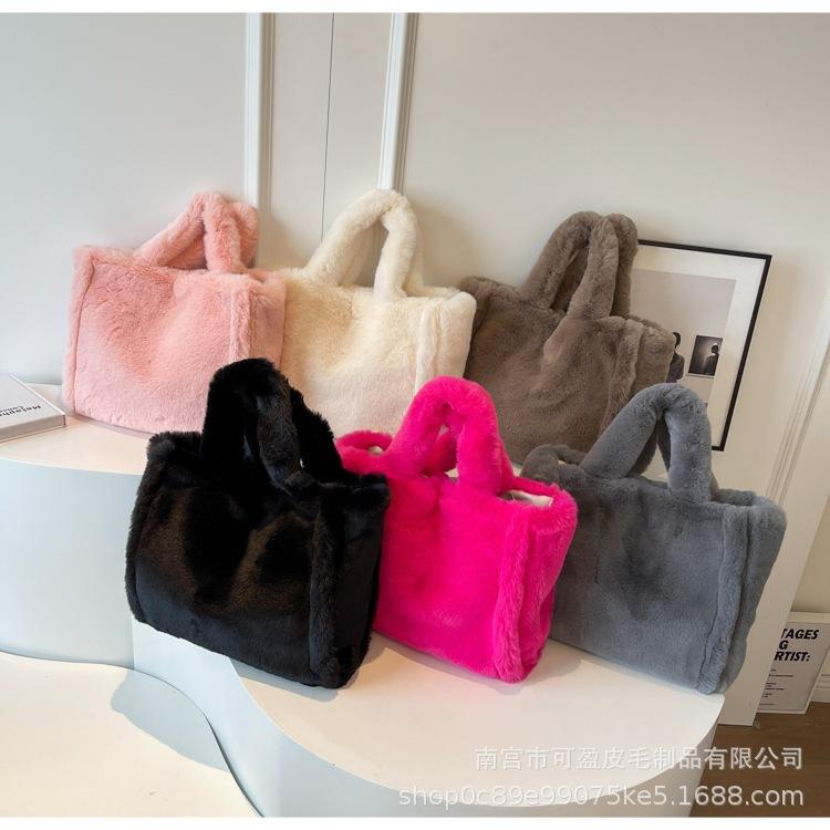 Plush bag autumn and winter new plush bag portable shoulder tote bag large capacity casual versatile underarm bag