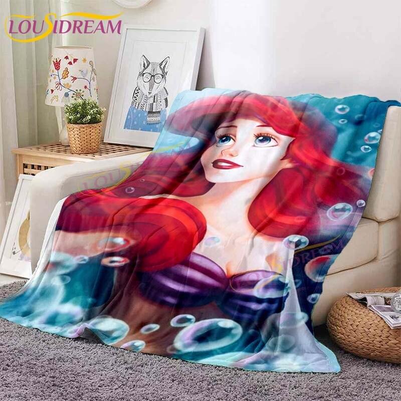 Princess and Prince Blanket Classic Cartoon Flannel Blankets Mermaid Ariel Throw Blanket for Bed Couch Office Portable Blankets