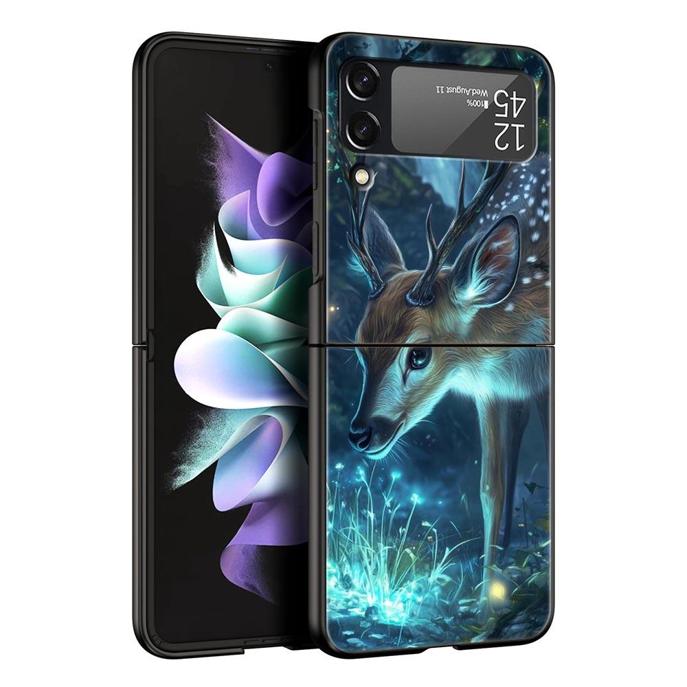 Cartoon Animal Deer Hard PC Phone Case For Samsung Galaxy Z Flip 7 6 5 4 Black Cover For Galaxy Z Flip 3 Foldable Shell Fundas