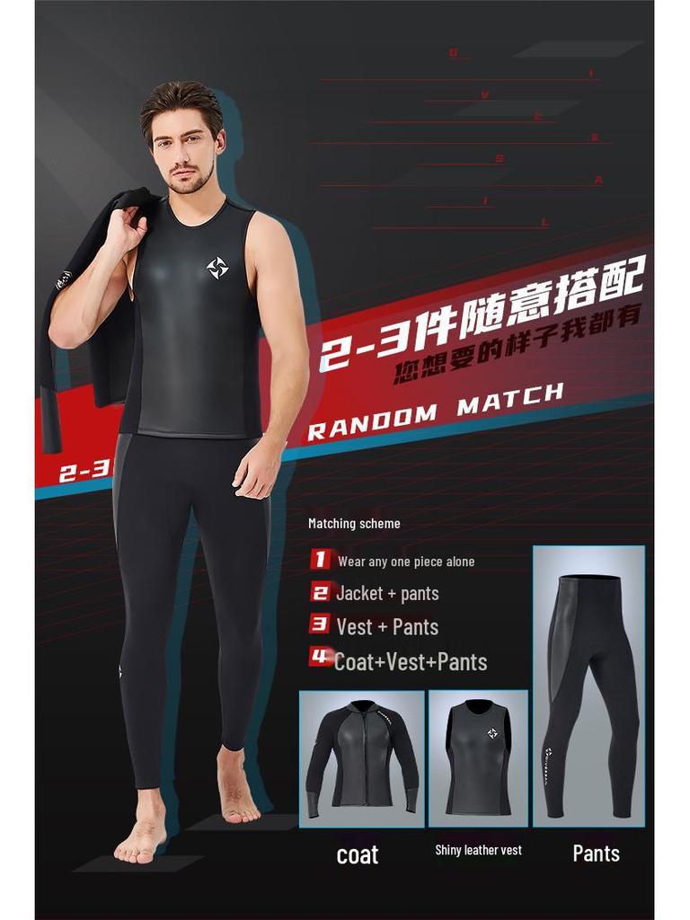 2MM Wetsuit Set: Split Long Sleeve Top & Diving Pants for Cold Protection, Snorkeling, Sailing & Surfing