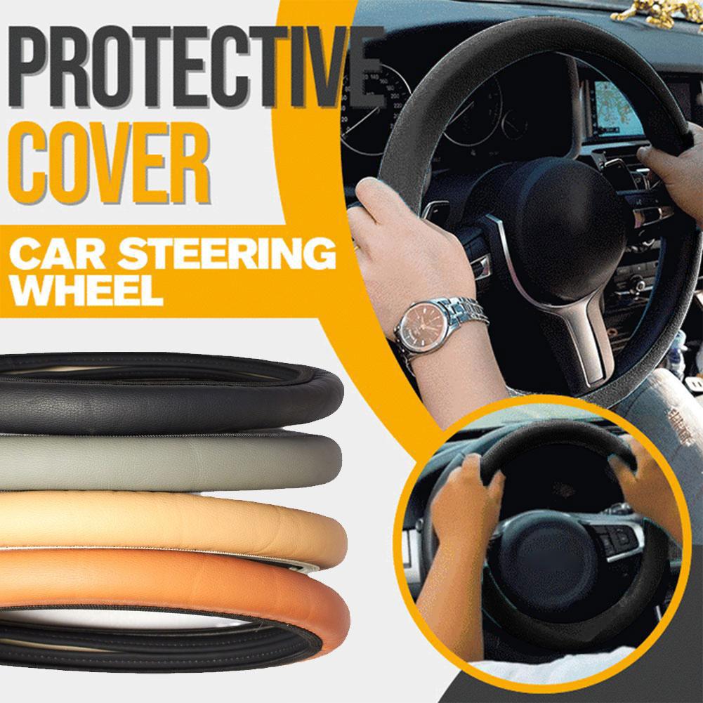 Car Steering Wheel Cover Skidproof Auto Steering- Wheel Embossing Accessories Anti-Slip Car Cover Leather T9J3
