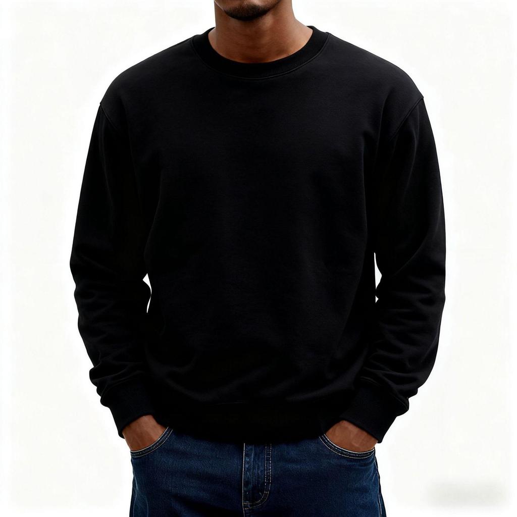 European Classic 2025 Solid Color Men's Loose Hoodie - Simple Round Neck, Autumn/Winter Long Sleeve T-Shirt