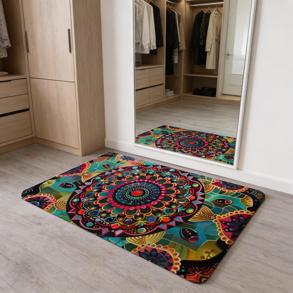 Colorful Mandala Boho Floor Mat Flannel Door Mat Non-Slip Absorbent Washable Indoor Home Rug