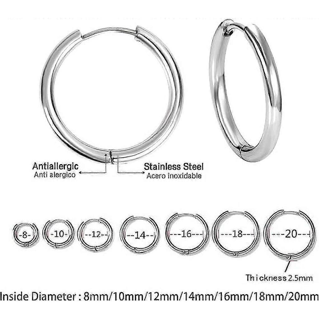 7 Paia di Orecchini in Acciaio Inossidabile 316L Orecchini a Cerchio Piccoli da Uomo Orecchini a Cerchio Placcati Oro 14K per Uomo Donna, Argento