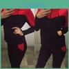 Womens Bright Yellow And Red Polyester Tracksuit Hoodies And Pants Casual Sport Wear Set