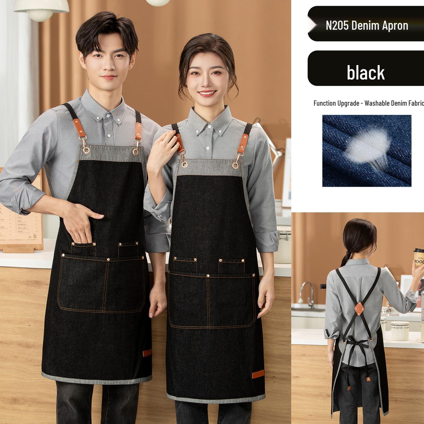 Waterproof Denim Apron with Oil-Proofing for Home Kitchen & Catering, Customizable Embroidered/Printed Logo