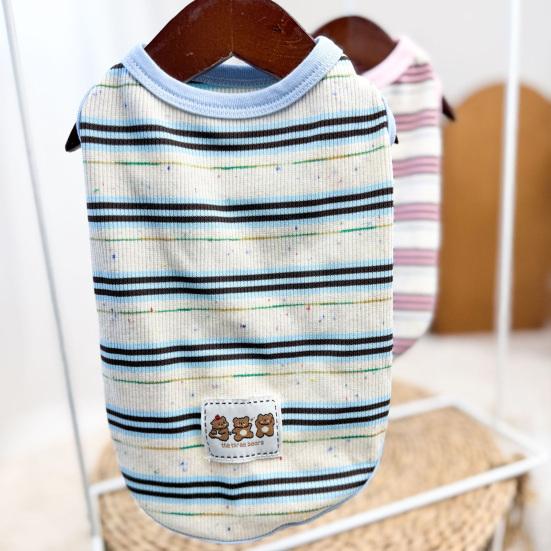 Ribbed Knit Dog Vest Soft Striped Small Puppy T Shirts Summer Sleeveless Breathable Pet Outfits for Small Medium Dogs Cats