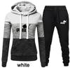 Women Fashion 2Pcs Tracksuits Color Patchwork Tracksuit Female Long Sleeve Hoodie Sweatshirt Jogging Pants Sport Hoodies Set