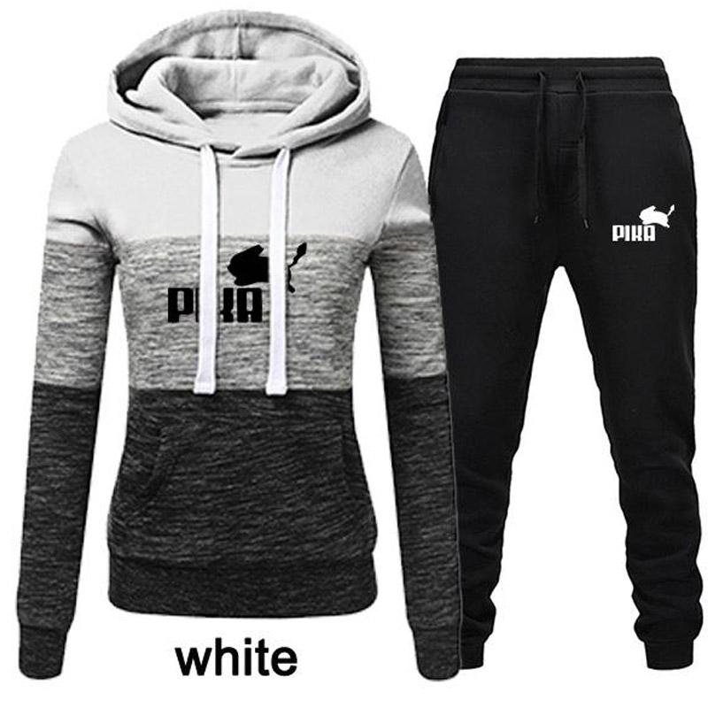 Women Fashion 2Pcs Tracksuits Color Patchwork Tracksuit Female Long Sleeve Hoodie Sweatshirt Jogging Pants Sport Hoodies Set