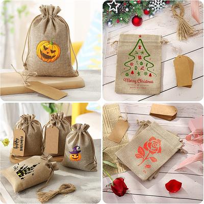 25Pcs Pacote de Linho Boca Saco Festa de Casamento Saco de Presente Saco de Jóias de Natal DIY Conjunto de Saco de Linho