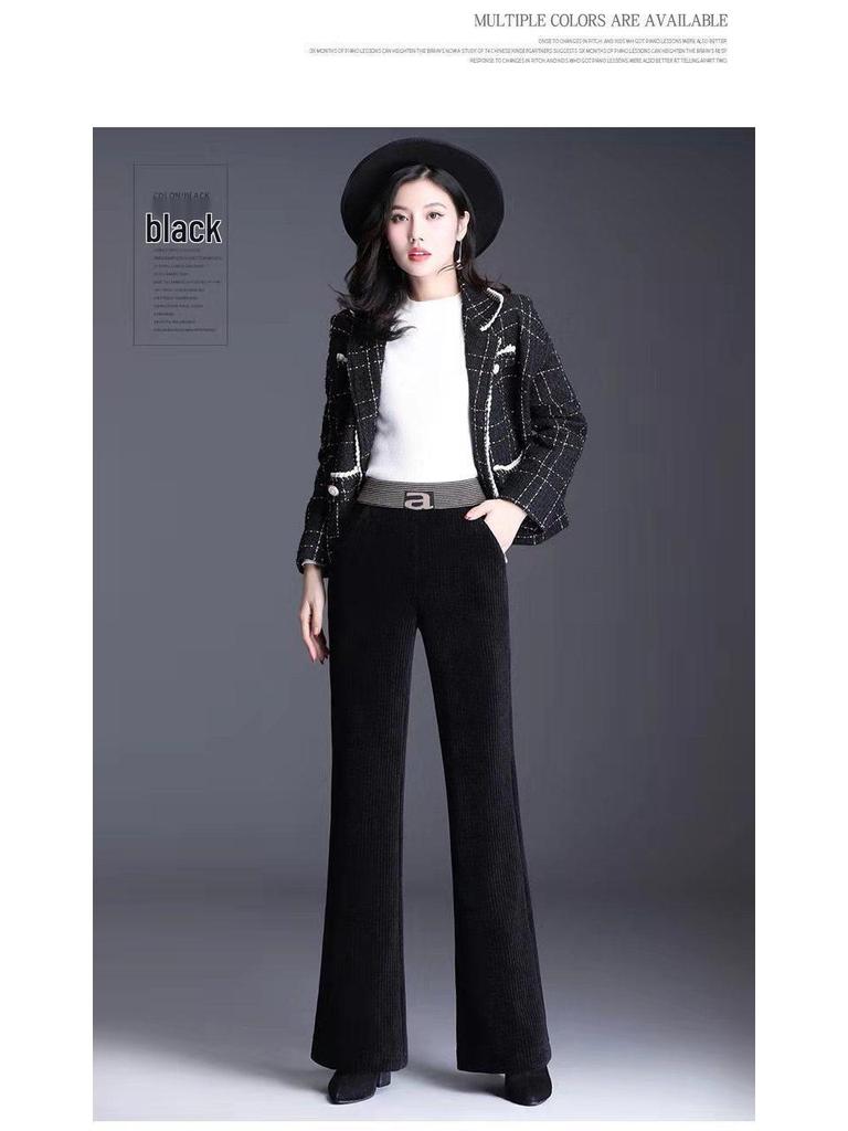 Dámské manšestrové kalhoty s vysokým pasem a širokými nohavicemi s fleecem - Pohodlné, volný střih pro podzim a zimu.