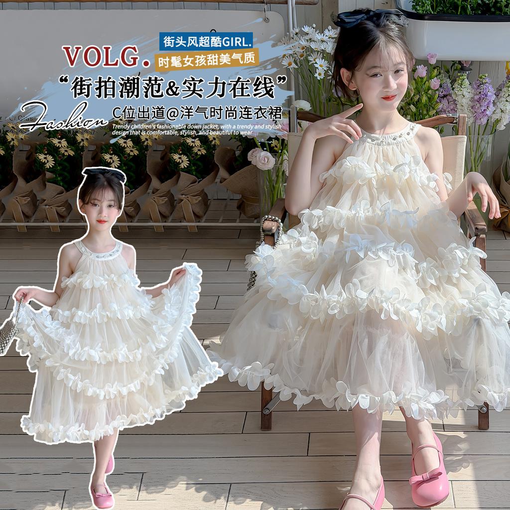 Girl Princess Dress 2026 Spring/Summer New Flower Birthday Dress Girl Fairy Yarn Dress Children's Cake Dress