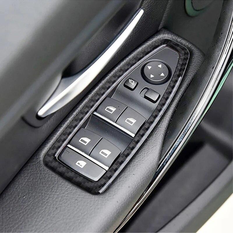 4 stücke Real Carbon Fiber Auto Fensterheber Schalter Abdeckung Dekorative Aufkleber Für BMW 3 Serie F30 2013-19 Auto innen Zubehör