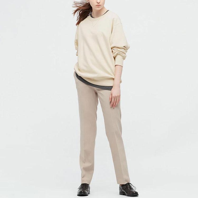 UNIQLO Solid Color Loose Fit Crew Neck Sweatshirt Unisex sweatshirt Light-Beige 444966-30