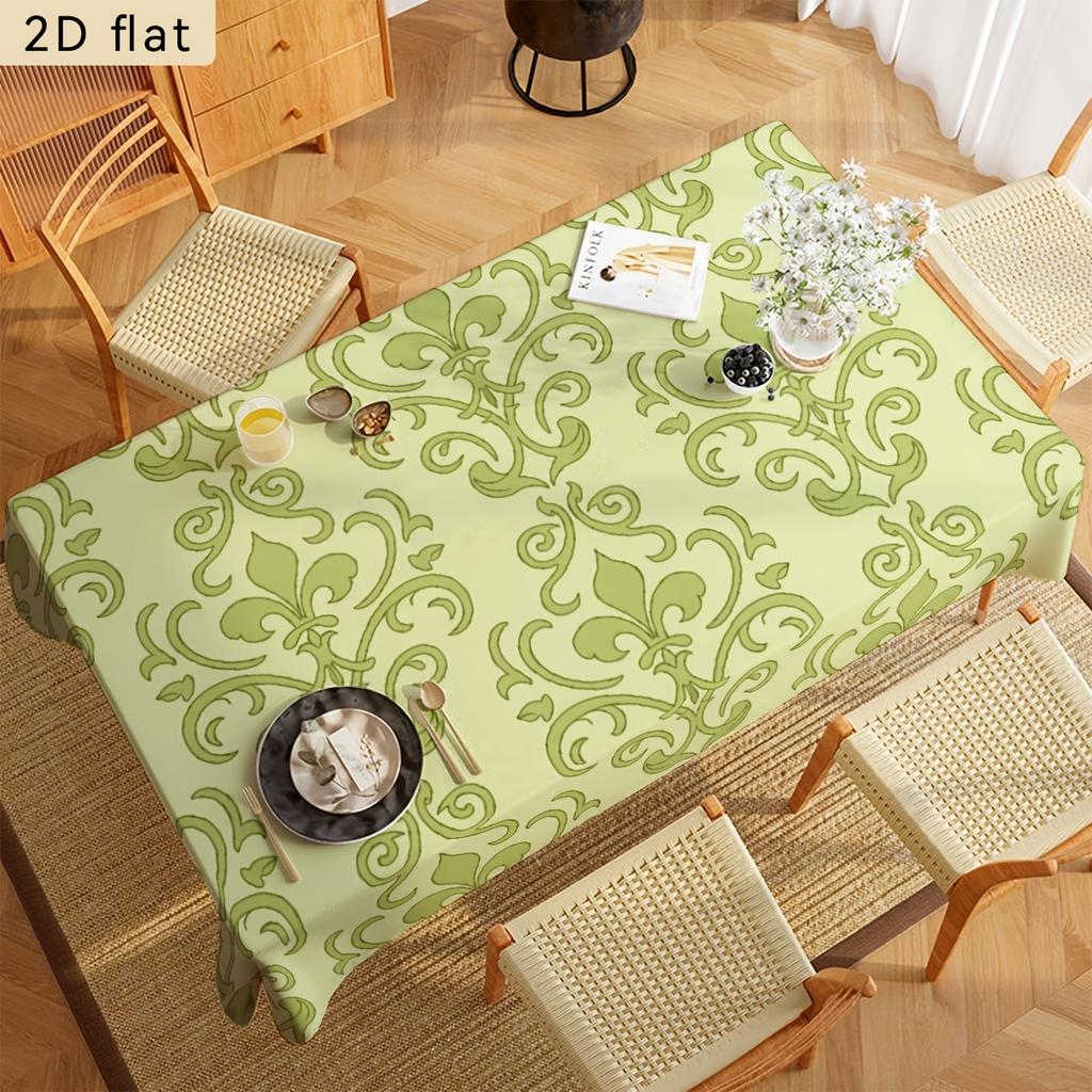 1pc Light Green Gorgeous Floral Pattern 2D Flat Banner Tablecloth, 2D Flat Rectangular Table Decoration for Kitchen and Dining Room, Party Tablecloth