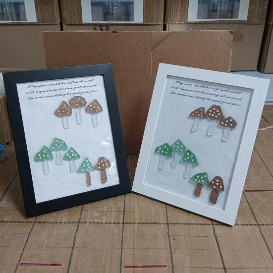 Handmade Sea Glass Wall Art Decor Decorative Sea Glass Mushroom Framed Artwork Gift for Women Mom Wife Best Friends