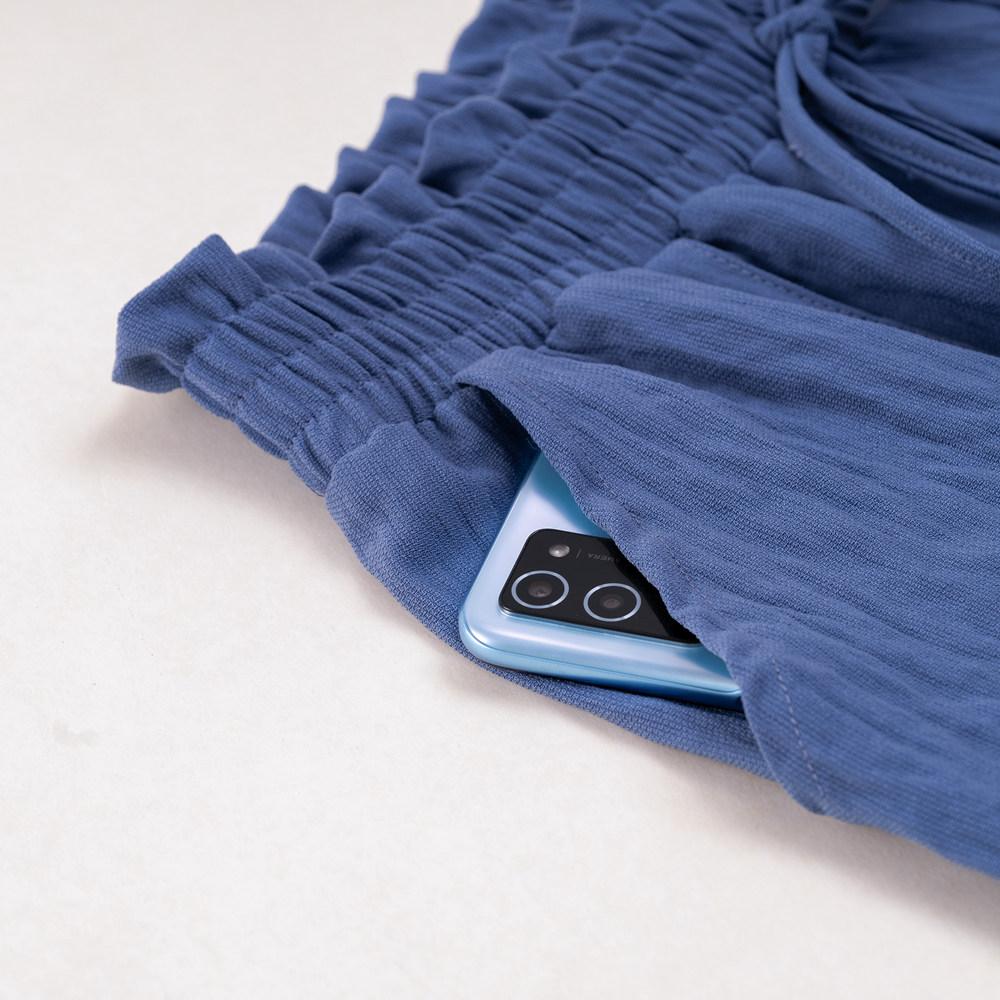 Damen Sommer-Leggings mit hoher Taille und Kordelzug, einfarbig, plissiert