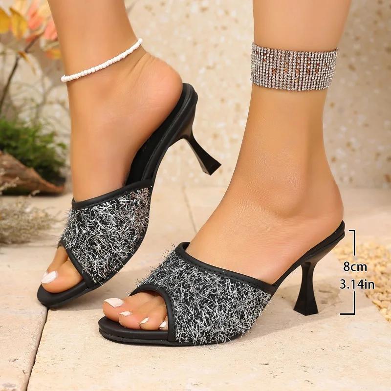 Fashion Women's Shoes On Sale 2025 Plus Size Open Toe Women's Slippers Modern Dress Sandals Women Print Round Toe Thin Heels Slippers