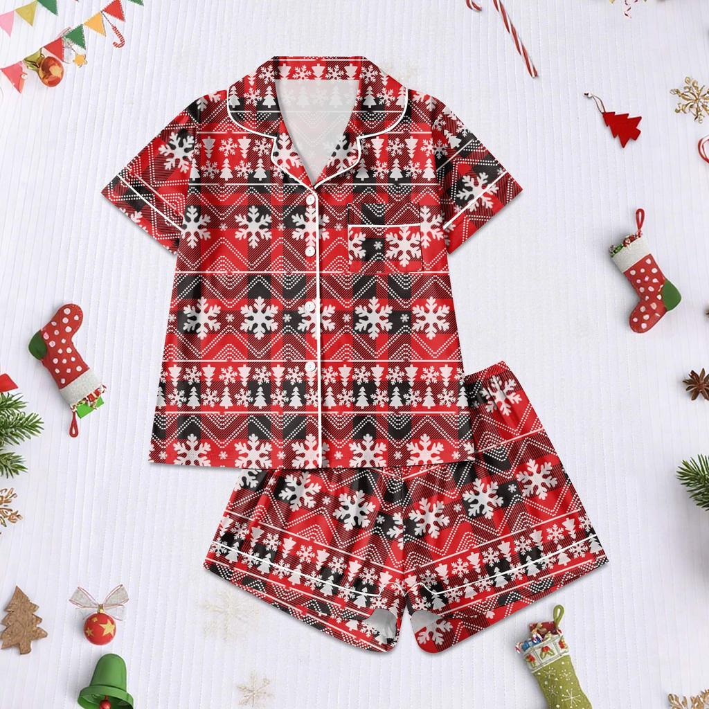 Women's Pajamas Fashion Two-Piece Shirt Shorts Set Soft Holiday Casual Clothing Set