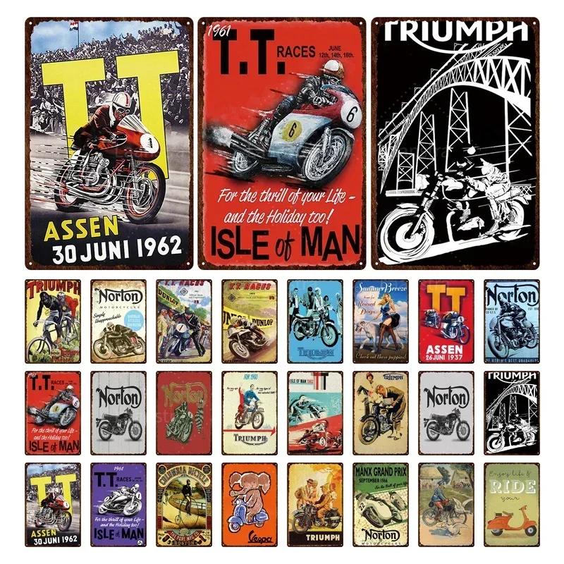 Vintage Norton Motorcycle Metal Poster Retro Plaque Wall Art Painting Plate Bar Garage Decor Vintage Tin Sign Home Decor Poster