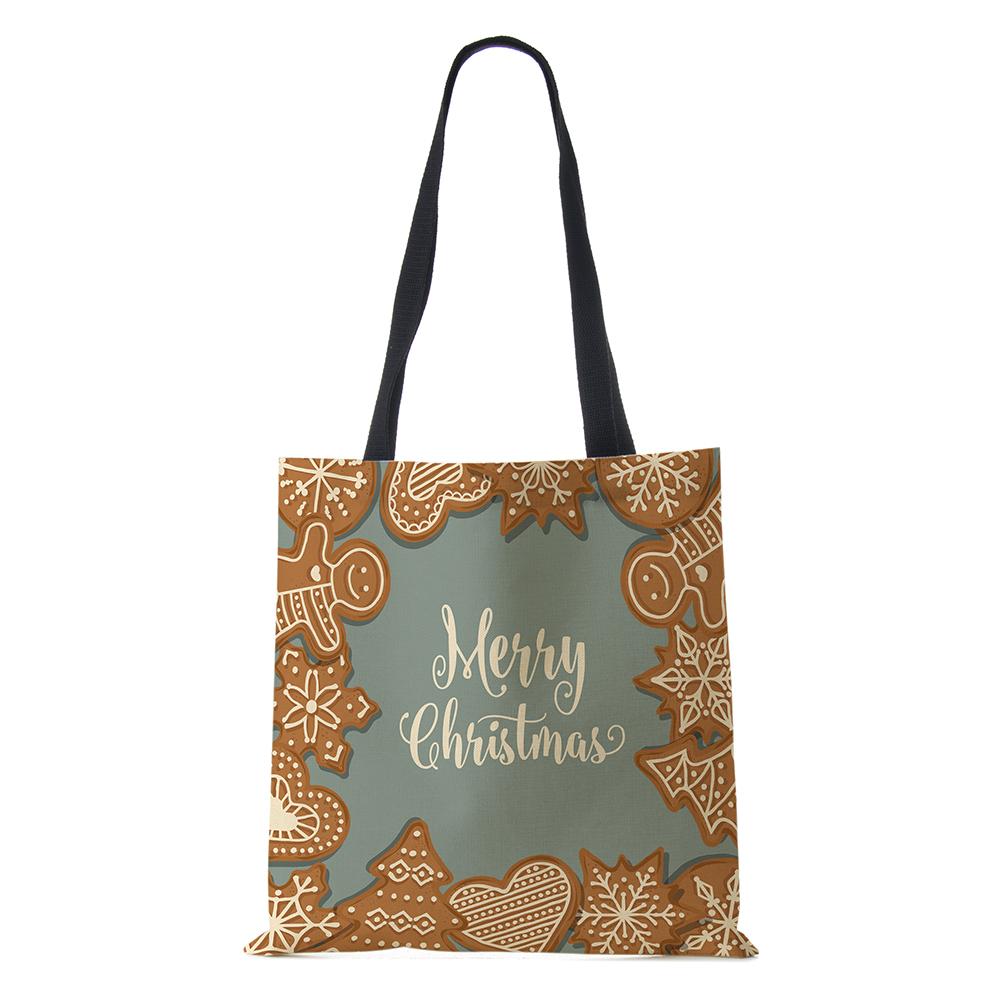 Christmas Snowflake Card Hat Canvas Shopper Bag Merry Christmas Reusable Shoulder Bag 2022 Large Capacity Storage Tote Handbag CLE