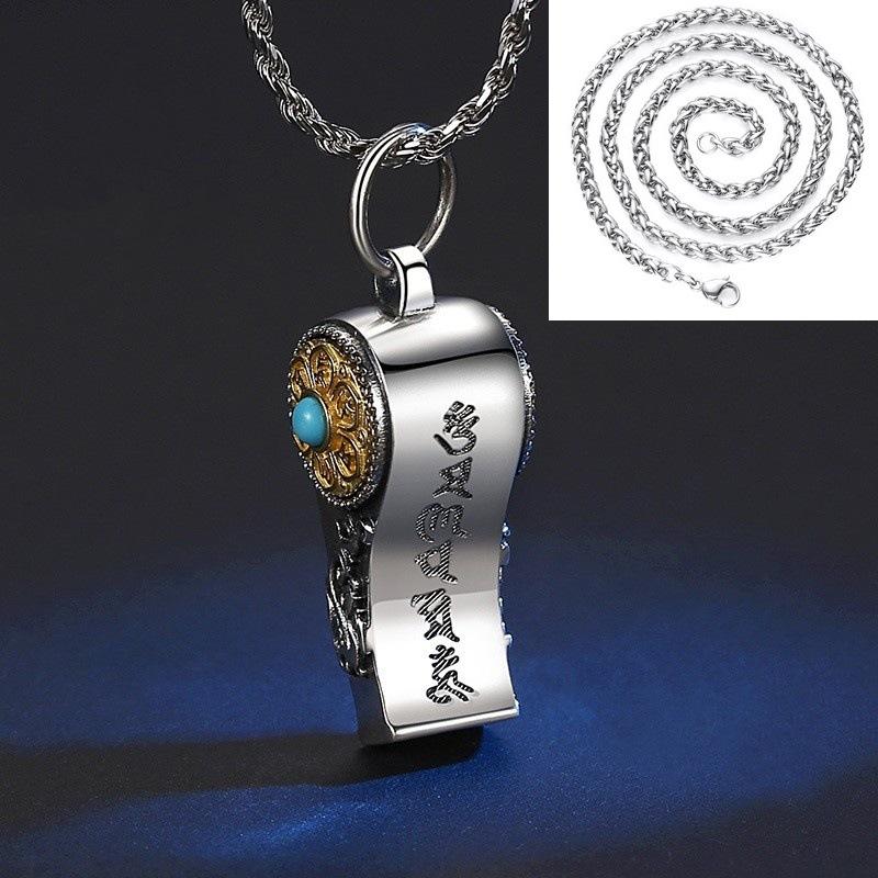 Retro Men's and Women's Necklaces, Pendants, Whistles Can Be Blown S925 Sterling Silver, New Rotatable Six-character Mantra Personalized Thai Silver