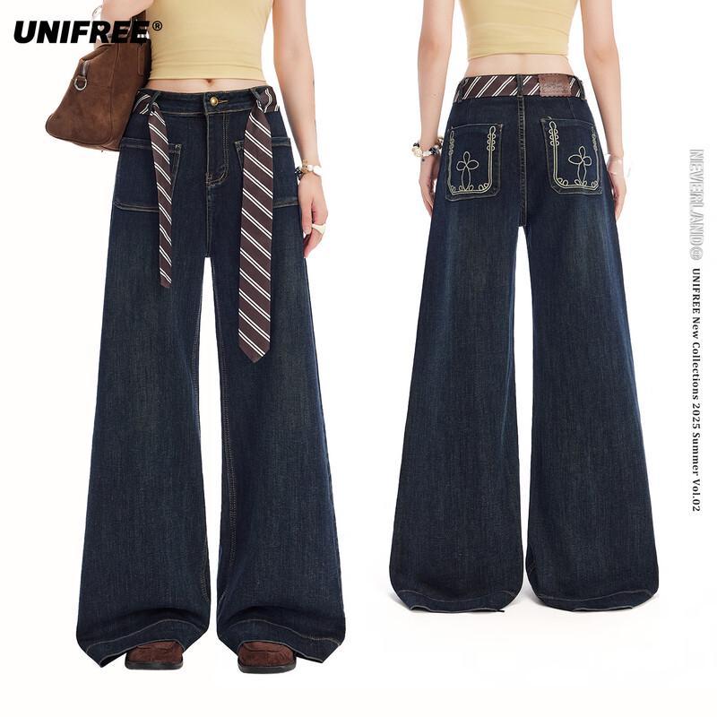UNIFREE 2026 Spring Vintage Washed Flared Jeans M