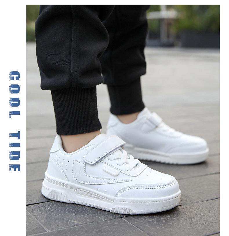 New Boys' Non-Slip Breathable Skate Shoes - Lightweight, Casual White Leather for Spring and Autumn