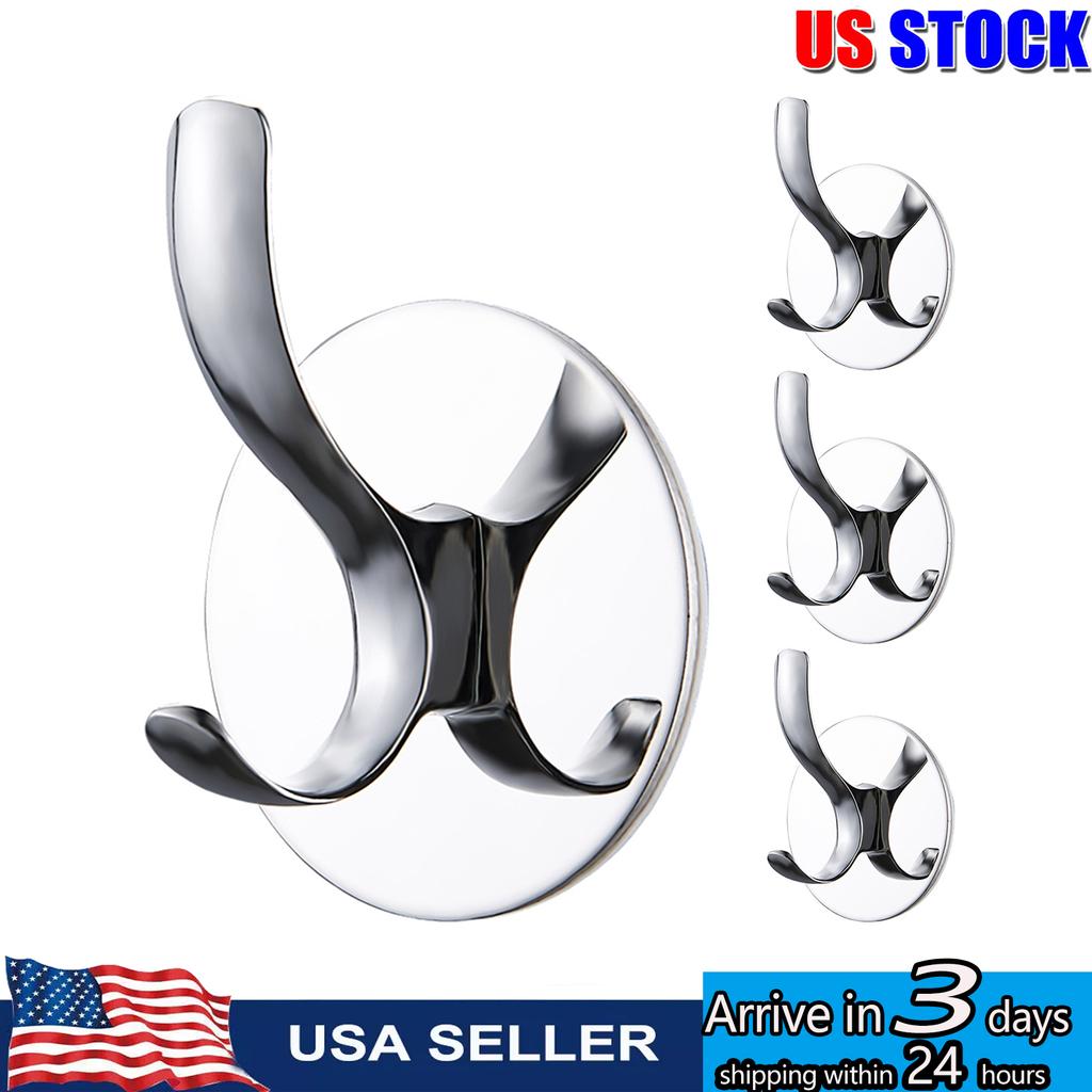 8/4pcs Adhesive Hooks Wall Mount Waterproof Stainless Steel Hooks for Hanging Coat, Hat,Towel Robe Hook Rack for Bedroom Kitchen