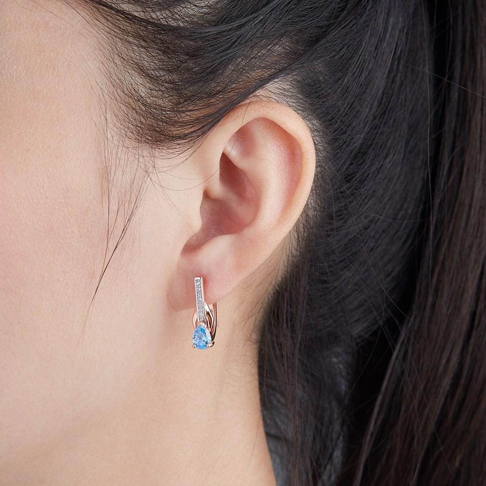 Blue Water Drop Shaped Zircon Rose Gold Clip Earrings