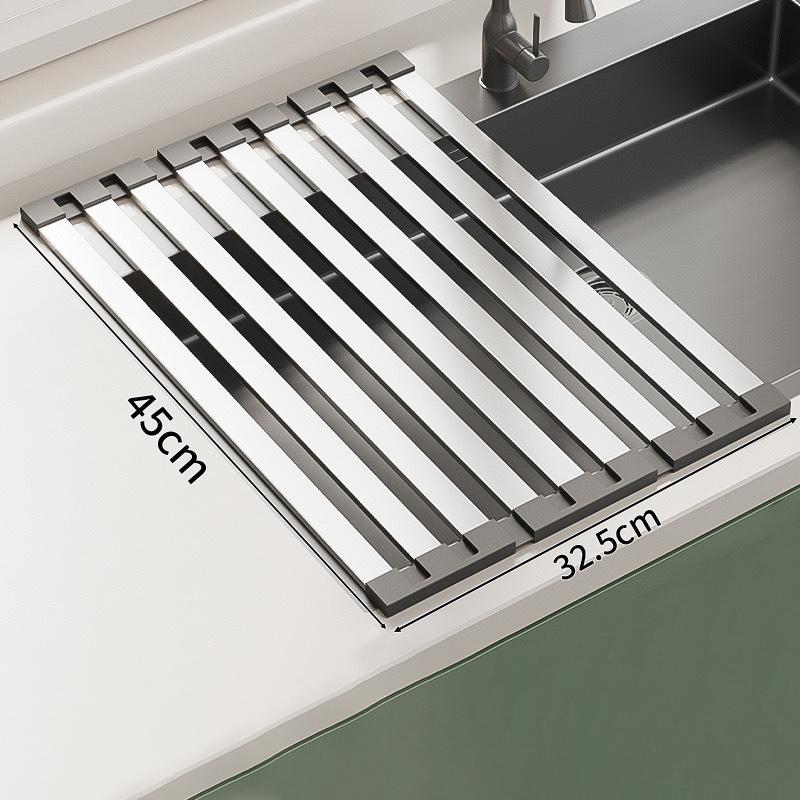 Stainless Steel Kitchen Sink Drain Rack Foldable Dish Drainer Rack Rack Sink Bowl and Dish Storage Rack Drying Storage Shelf