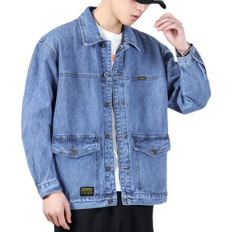 Veste en Jean pour hommes, ample, multi-poches, tendance, polyvalente, beau haut, grand revers, veste en Denim décontractée, nouvelle collection automne