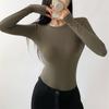 Würziges Mädchen Enganliegender Langarm-Bodysuit mit Rundhalsausschnitt: Damen Plüsch, Eng, Sexy, Basic Unterhemd