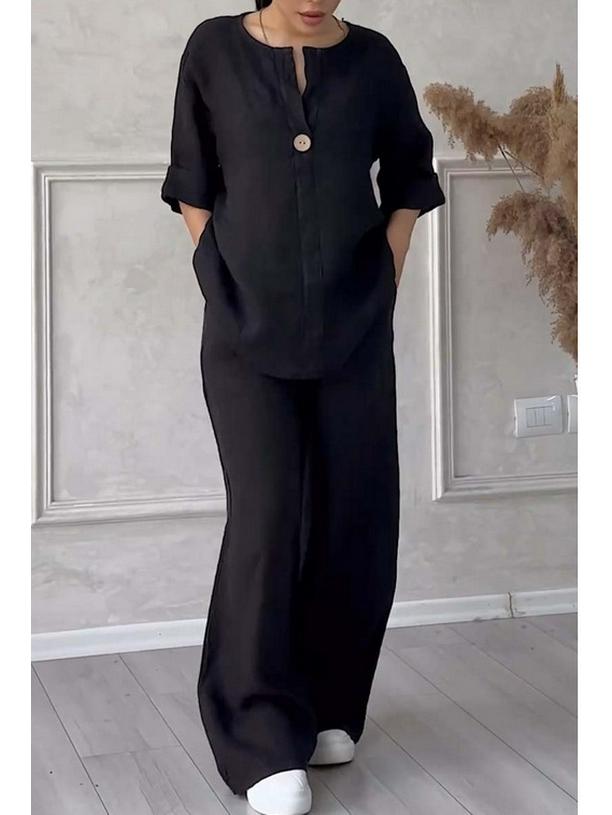Women's Cross-Border Fashion Solid Color Cotton Linen Casual Set Pants