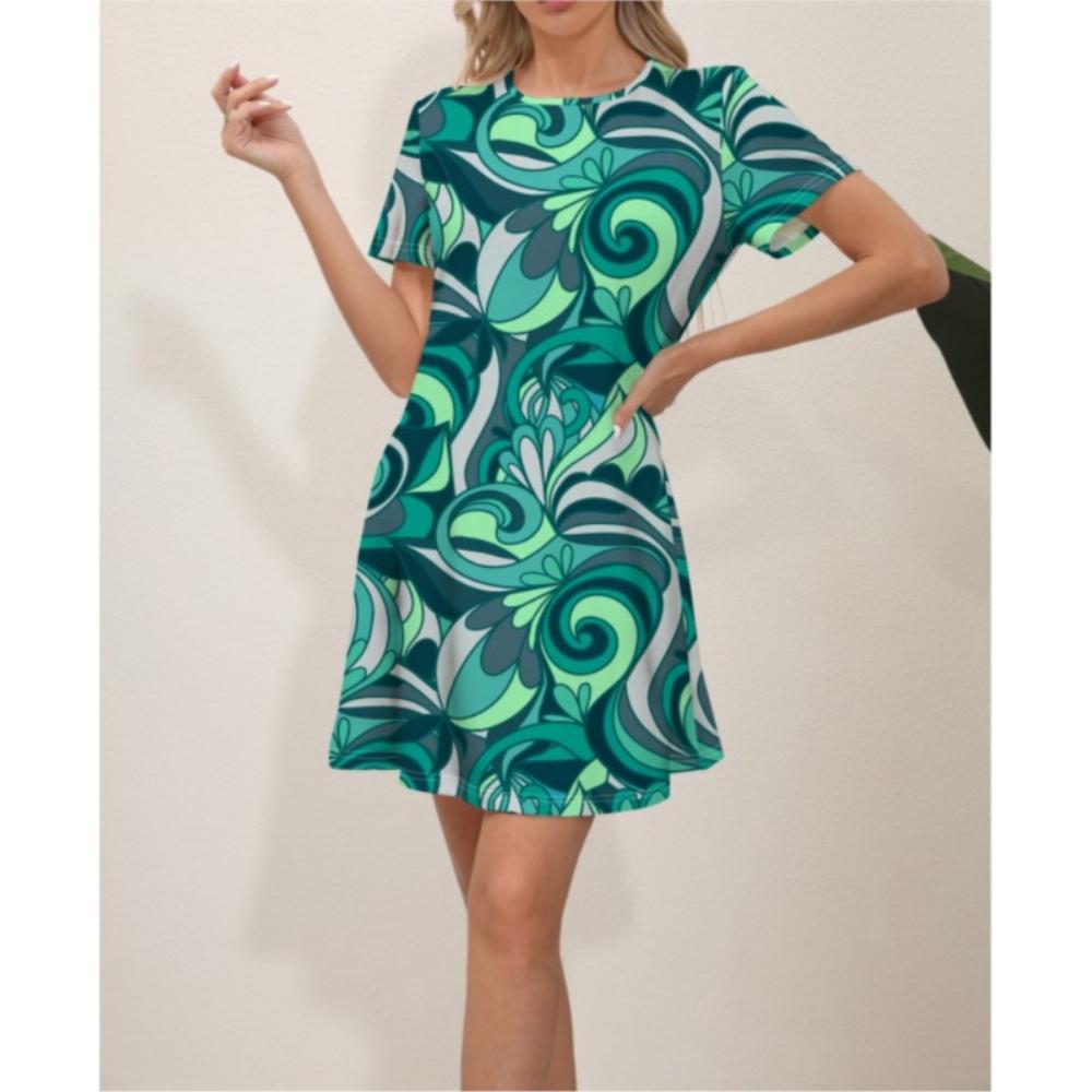 2026 Summer New Style Ladies Elegant Fashion Casual Printed Dress Slim Short-sleeved Round Neck Mini Office Dress Ladies