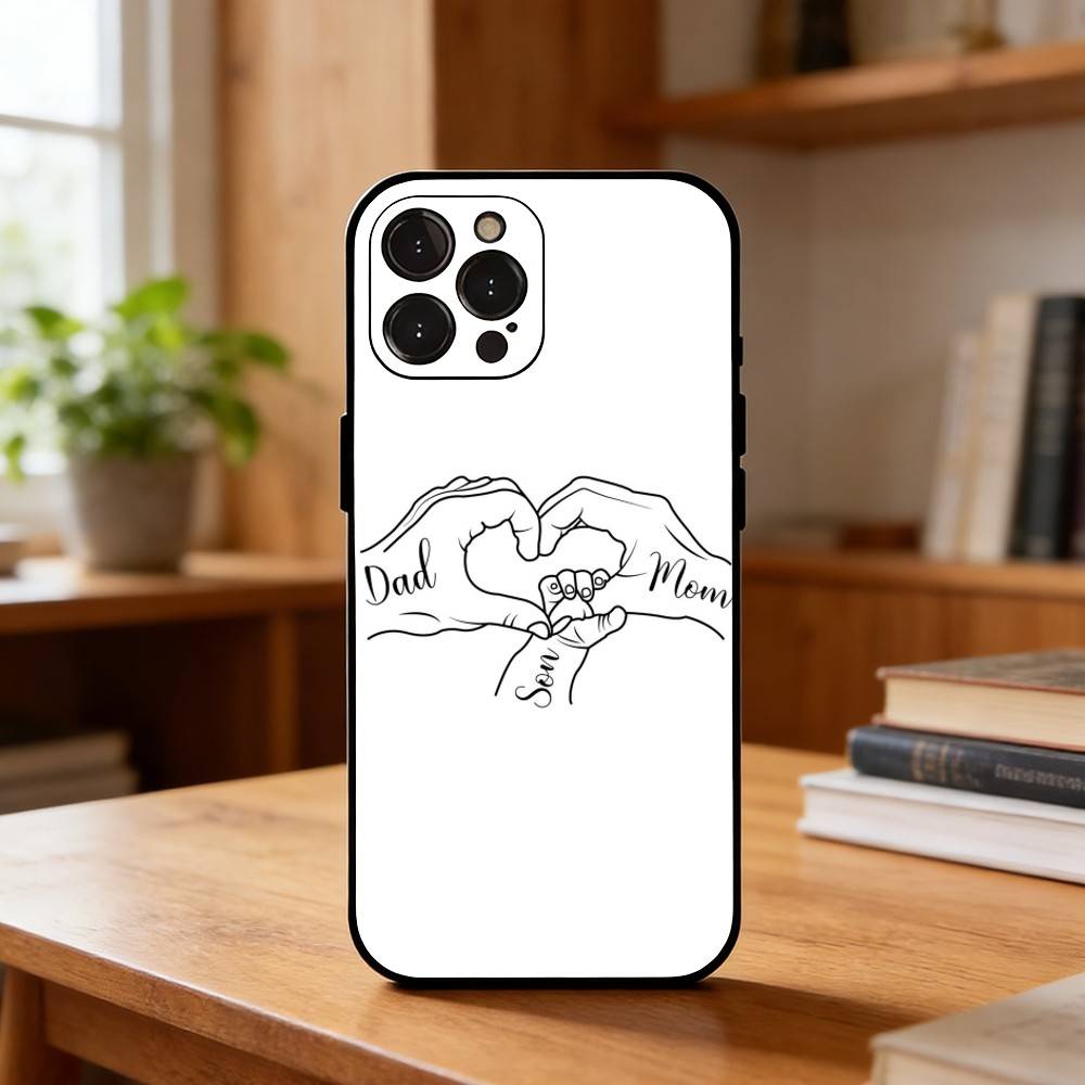 M-Mom Daughter Son Dad Hold H-Hands Phone Case For iPhone17 16 15 14 13 12 11 Pro Max Plus,5G Soft Black Case
