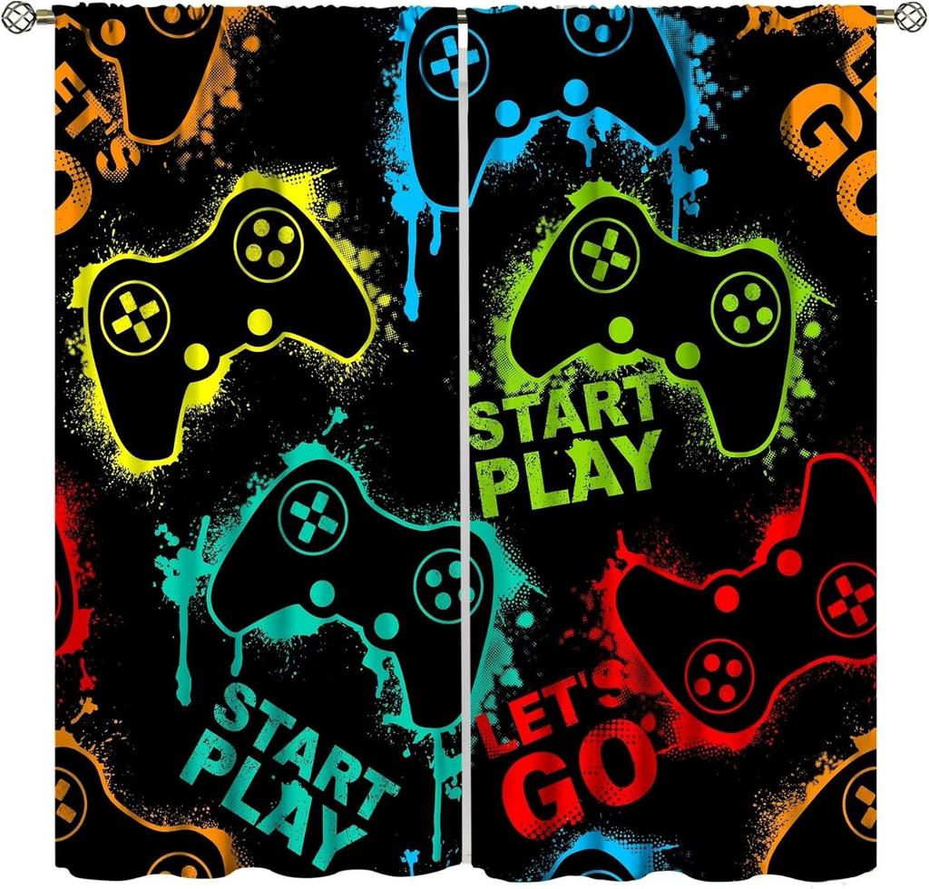 Spiel Vorhänge Cartoon Gamepad Junge Mädchen Teenager Schlafzimmer Neon Dekorativ Küche Wohnzimmer Vorhang Set Bahnen Polyester Perfekt Für Bereich