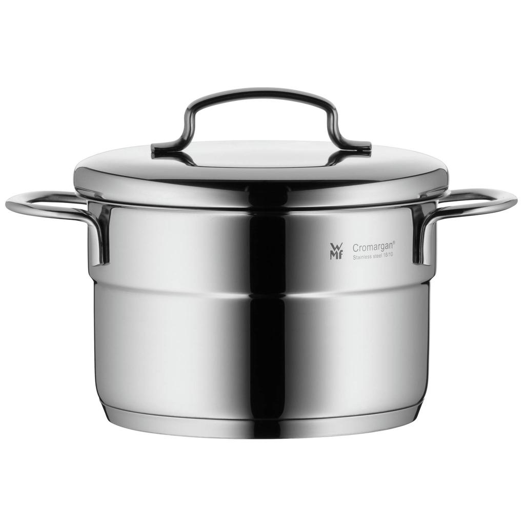 WMF High Stainless Steel 14cm Deep Induction and Gas Simple W0714776040 "Mini Casserole" Double-Handled Pot, Compatible, Design,